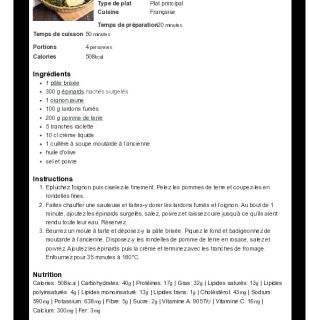 Quiche aux épinards et à la raclette