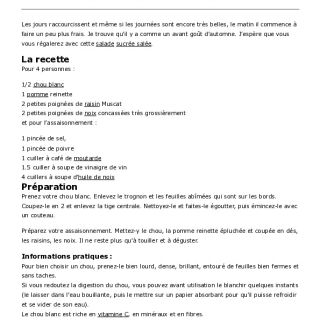 Salade automnale au chou blanc, raisins ...