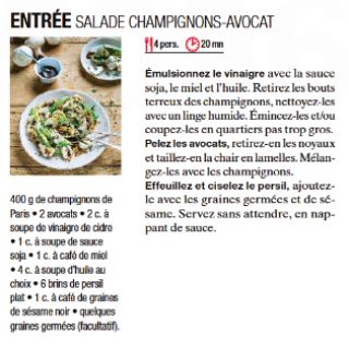 Salade champignons avocat