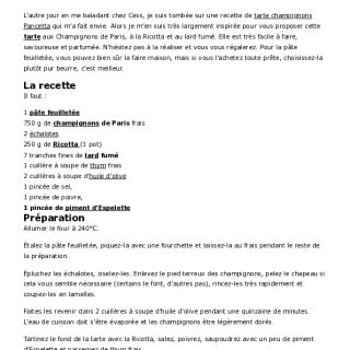 Tarte aux champignons, à la Ricotta et ...