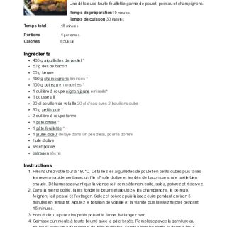 Tourtes au Poulet, Champignons & Poireau...