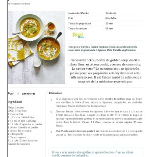 Velouté de carottes choux fleur au cumi...