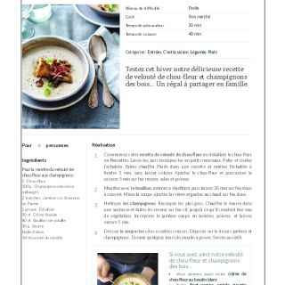 Velouté de chou-fleur et champignons de...