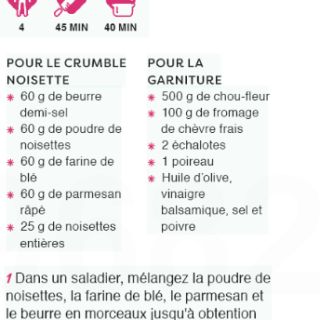 crumble poireaux choux fleurs noisettes