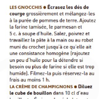 gnocchis pdt courge crème de champignon...