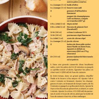 pâtes thon champignons épinards