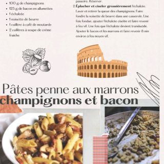 penne marrons champignons bacon