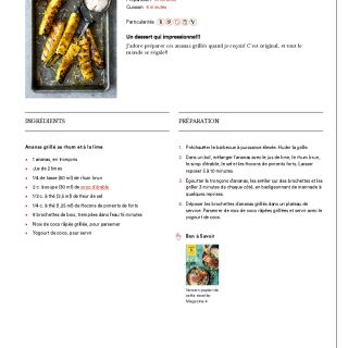 Ananas grillé au rhum et à la lime