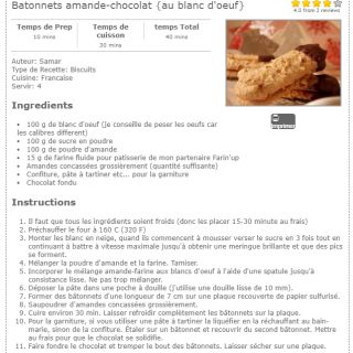 Batonnets amande-chocolat au blanc d'oeu...