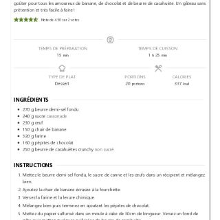 Cake banane, chocolat et beurre de cacah...