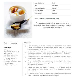 Crème à la noix de coco et à la mangu...