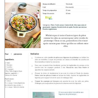 Pates aux légumes de printemps