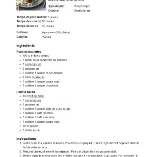 Boulettes de lentilles sauce coco