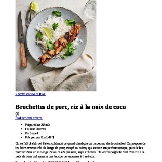 Brochettes de porc, riz à la noix de co...