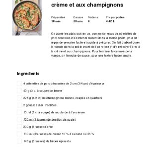 Côtelettes de porc, orzo à la crème e...
