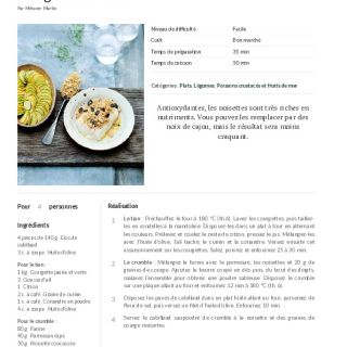 Cabillaud au crumble de noisette, tian d...