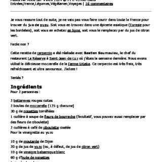 Carpaccio de betterave et mozzarella, vi...