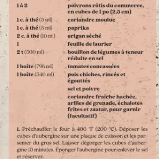 Casserole aubergine pois chiches poivron...