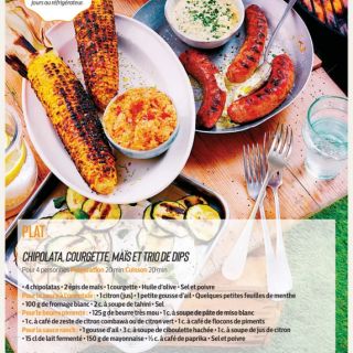 Chipolatas courgettes mais grillés et s...