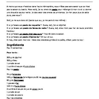 Crevettes grillées et riz au pesto d'é...