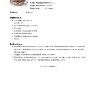 Croque au thon, oeuf, pois chiches et ha...