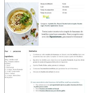 Houmous de lentilles corail amandes