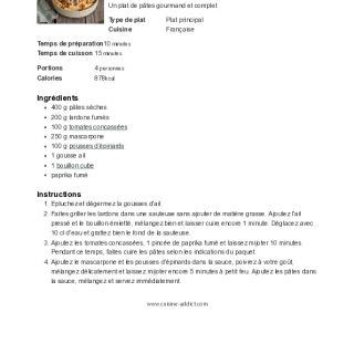 Pâtes au mascarpone, tomates et lardons