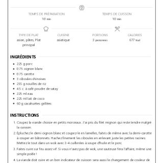 Pâtes sautées au porc, satay et lait d...