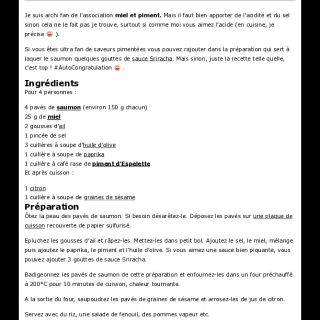 Pavés de saumon laqués au miel, piment...