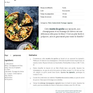 Quiche aux épinards champignon et chèv...