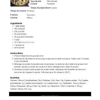 Quiche aux brocolis ricotta