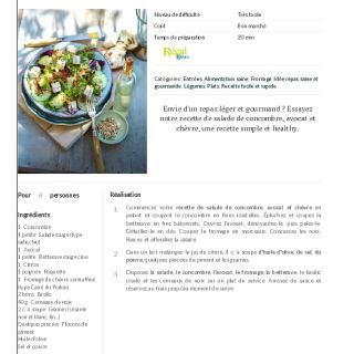 Salade de concombre, avocat et chèvre