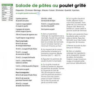 Salade pâtes poulet grillé