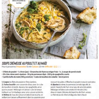 Soupe crémeuse poulet maïs