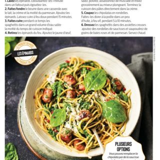 Spaghetti crème épinards chipolatas