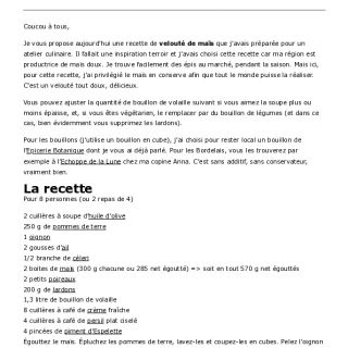 Velouté de maïs aux pommes de terre et...