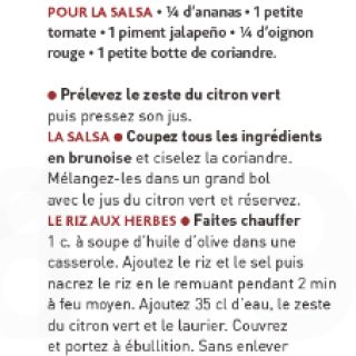 crevettes sautées, riz aux herbes, sals...