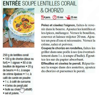soupe lentille corail chorizo