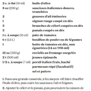 soupe saucisses et raviolis