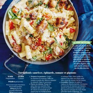 tortiglionnis saucisses épinards pignon...