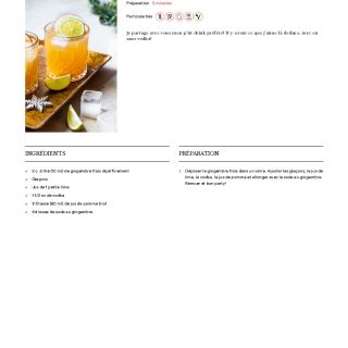 Cocktail pomme, lime et gingembre